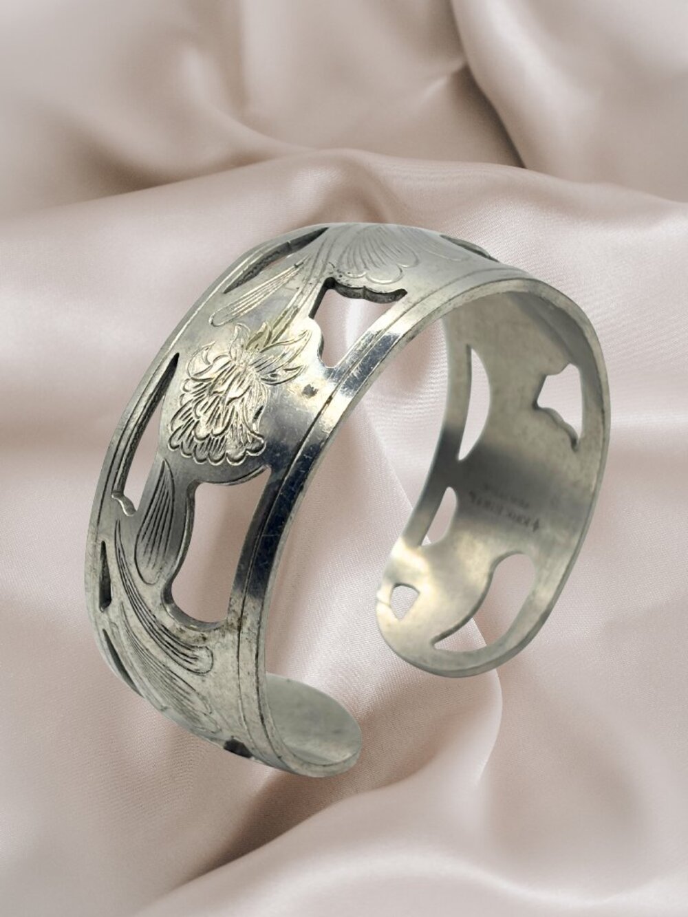 Vintage Kirk Stieff Pewter Floral Cuff Bracelet